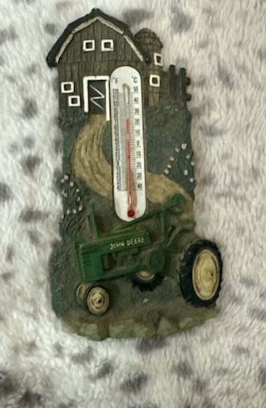 John Deere Farm Scene Tractor Barn Resin Wall Thermometer